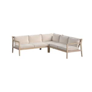 Tryton Beige frame 3-Piece Acacia Wood Outdoor Sectional with Beige Olefin Cushion