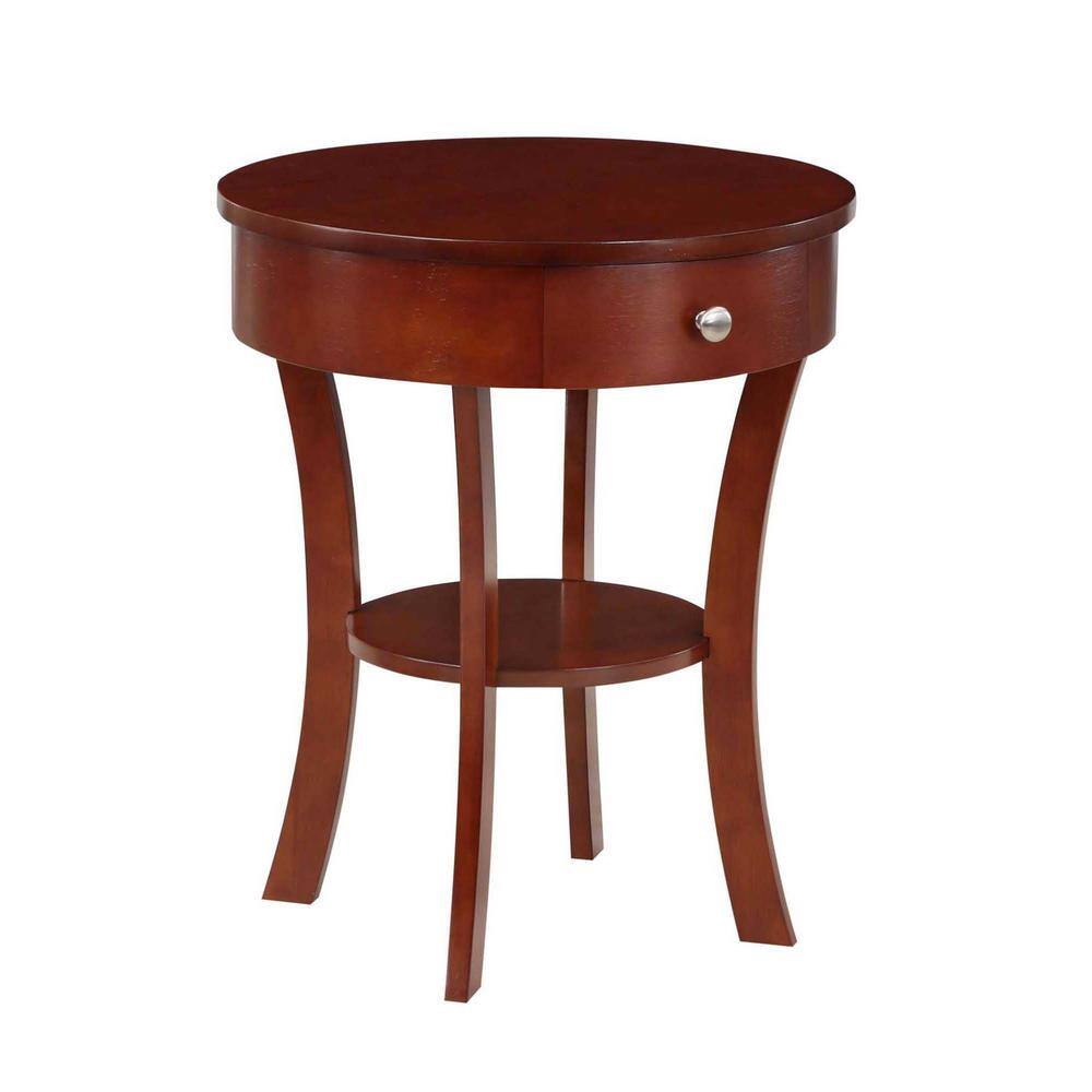Mahogany Round Wood and Metal End Table with Storage