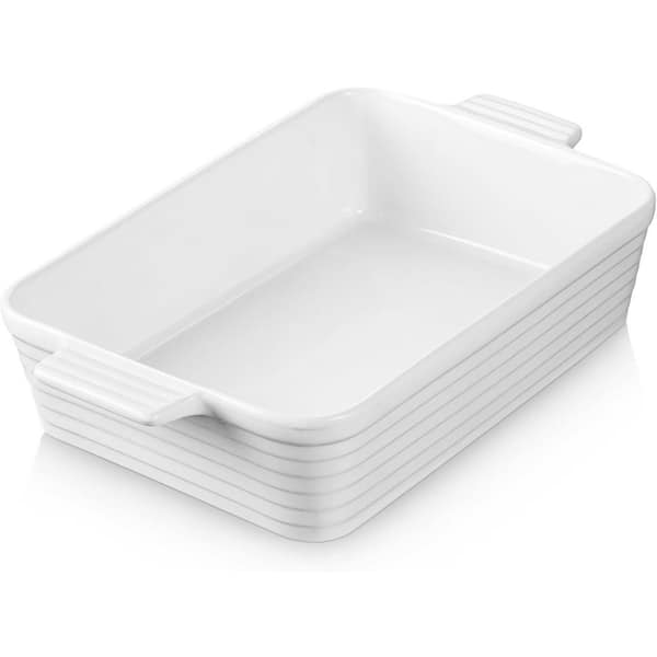 4.5 qt. Deep Rectangular Ceramic Casserole Baking Dish with Handles White Nonstick Oven and Dishwasher Safe