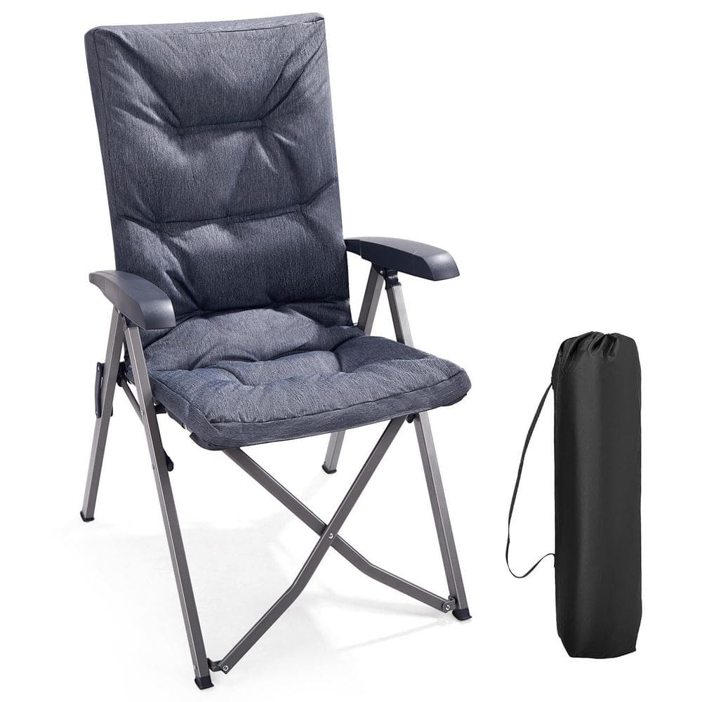 Light Grey Folding Camping Recliner Chair Fully Padded Alloy Steel Frame