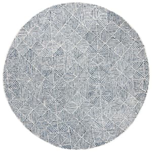 Abstract Blue/Ivory 4 ft. x 4 ft. Diamond Geometric Round Area Rug