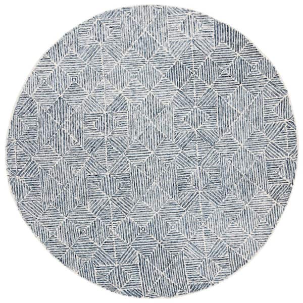 SAFAVIEH Abstract Blue/Ivory 4 ft. x 4 ft. Diamond Geometric Round Area Rug