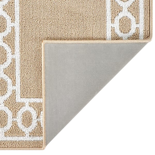 Christine Border 2 ft. x 5 ft. Beige/White Trellis Runner Rug