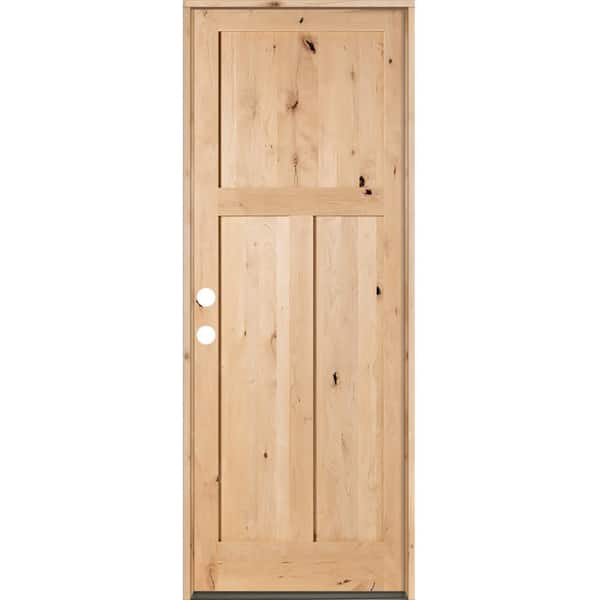 Krosswood Doors 32 in. x 96 in. Rustic Knotty Alder 3 Panel Right-Hand/Inswing Unfinished Wood Prehung Front Door
