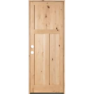 36 in. x 96 in. Rustic Knotty Alder 3-Panel Right-Hand/Inswing Unfinished Wood Prehung Front Door