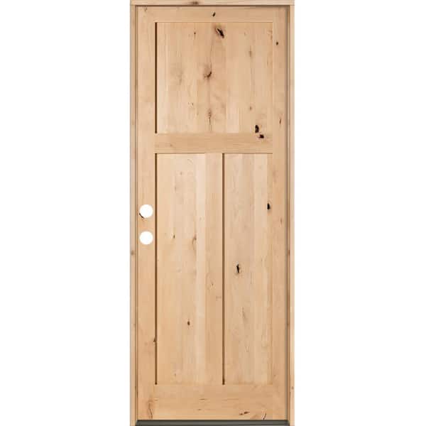 Krosswood Doors 36 in. x 96 in. Rustic Knotty Alder 3-Panel Right-Hand/Inswing Unfinished Wood Prehung Front Door