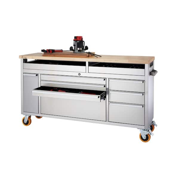 TRINITY PRO 66 in. W x 19 in. D 9-Drawer Stainless Steel Mobile
