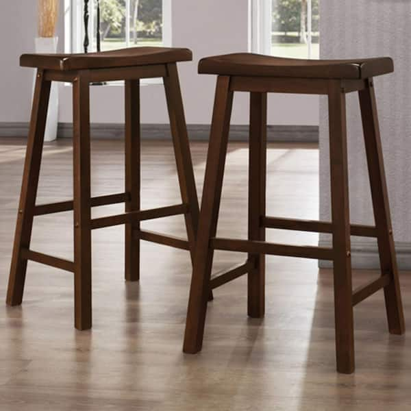 HomeSullivan Cherry Saddle Seat 29 Inch Bar Height Backless Stools