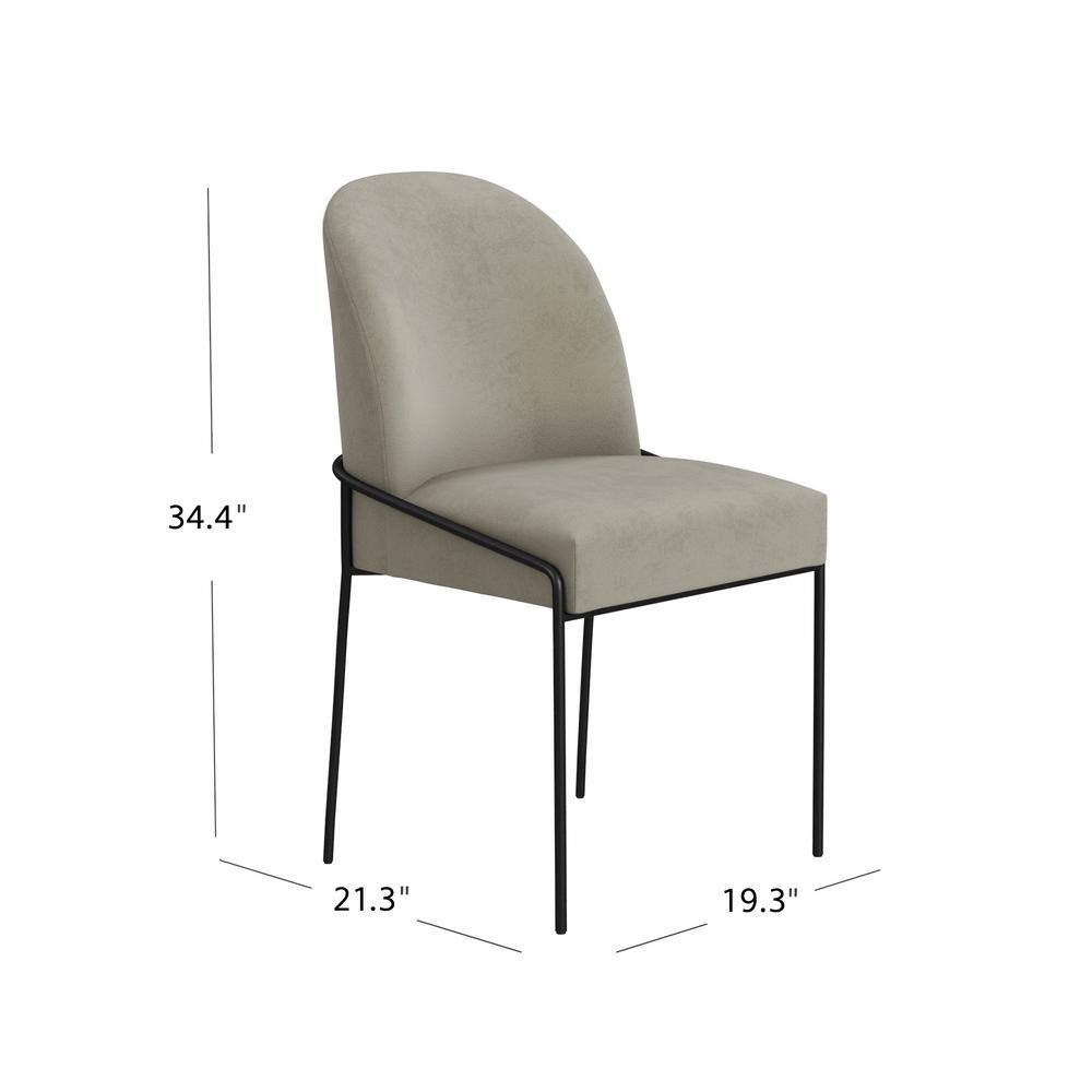 Fawn Velvet Upholstered Dining Chair with Black Metal Legs