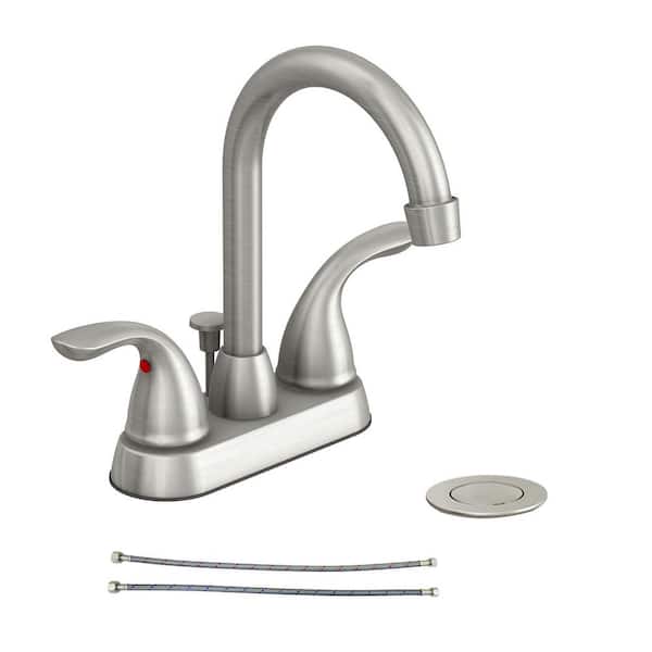 Glacier Bay Alima 4 in. Centerset 2-Handle High-Arc Bathroom Faucet in Brushed Nickel