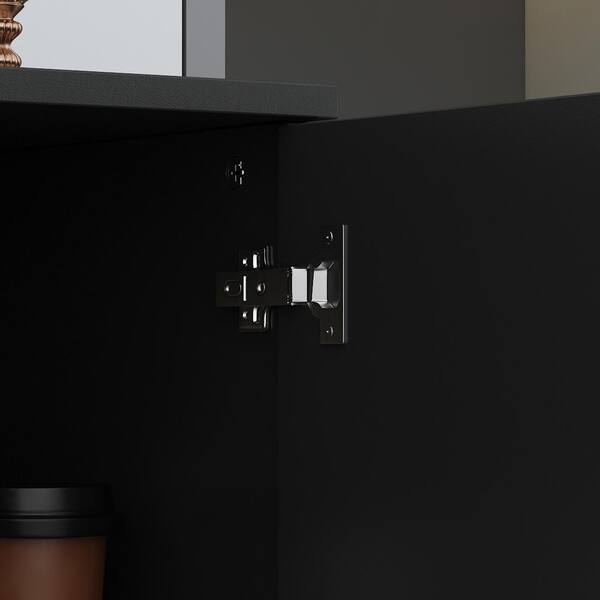 FUFU&GAGA Black Wood Sideboard with 2 Storage Cabinet, 3 FUFU&GAGA Black Wood Sideboard with 2 Storage Cabinet, 3