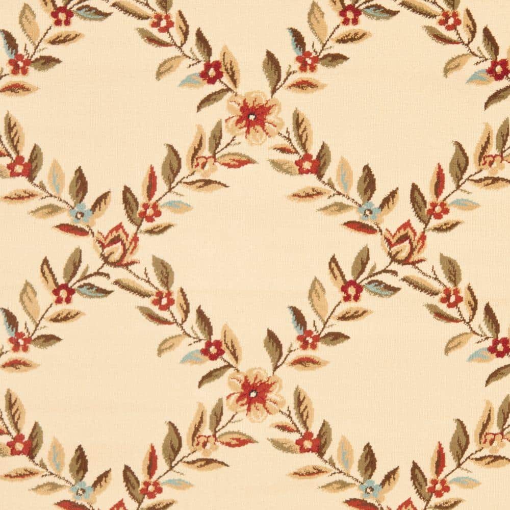 Ivory and Brown Floral Border Medium Pile Area Rug
