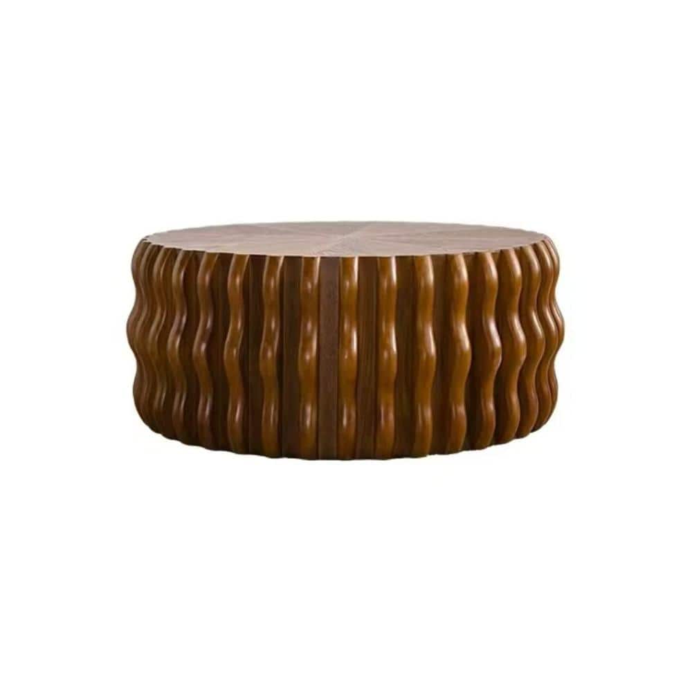 30.31 in. Brown Round Solid Wood Coffee Table with Fluted Exterior, Rounded Safety Edges price history on PriceWatchPro