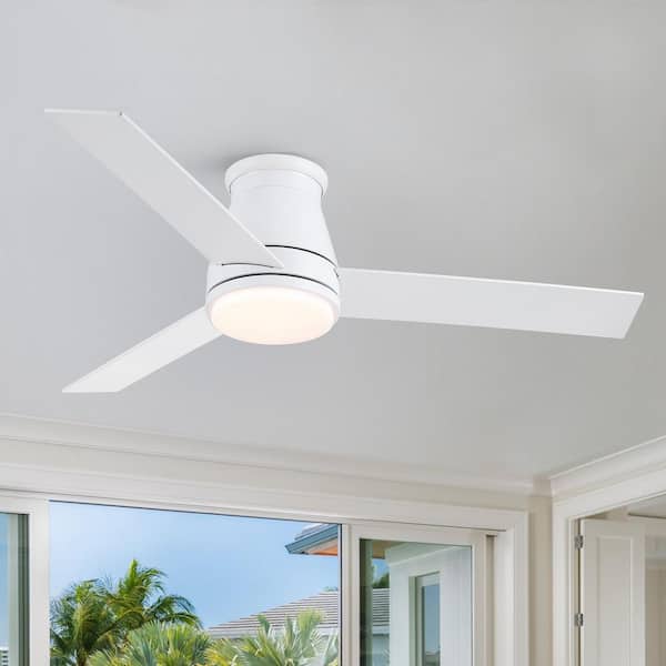 Topsky 48 in. Indoor Matte White Low Profile Standard Ceiling Fan with Light and Dual-Finish Blades