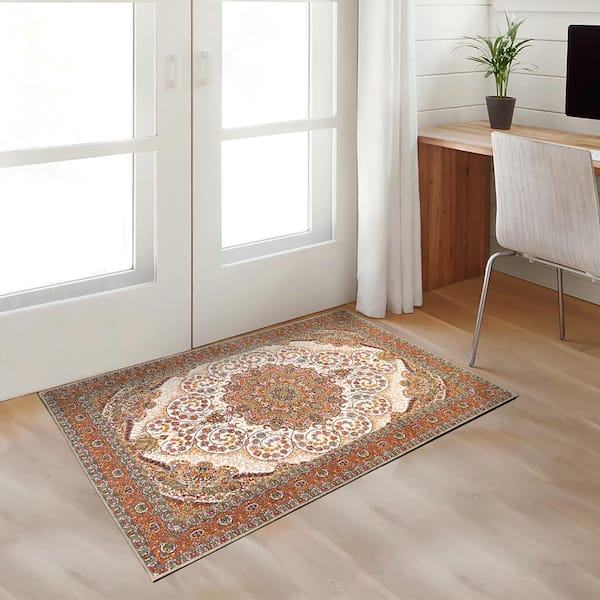 Zahara Amber 3 ft. x 5 ft. Medallion Washable Area Rug