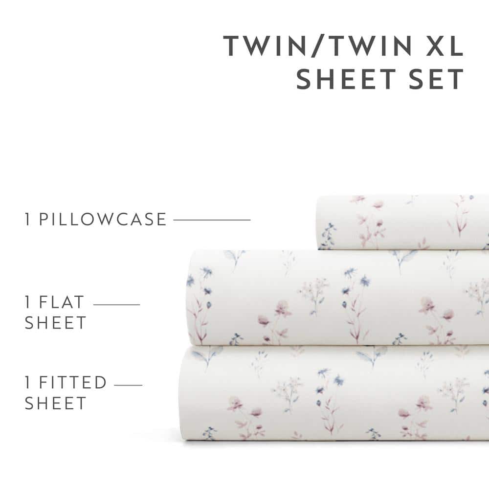 Twin Ivory Floral Microfiber Kids Sheet Set