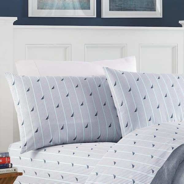 Nautica Audley 3-Piece Midnight Blue Striped 200-Thread Count Cotton Twin XL Sheet Set
