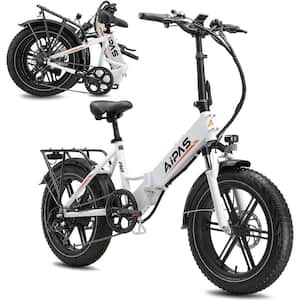 20 in. 750-Watt Fat Tire 48-Volt Removable Lithium Battery Shimano 7-speed White Electric Folding Bike for Adults