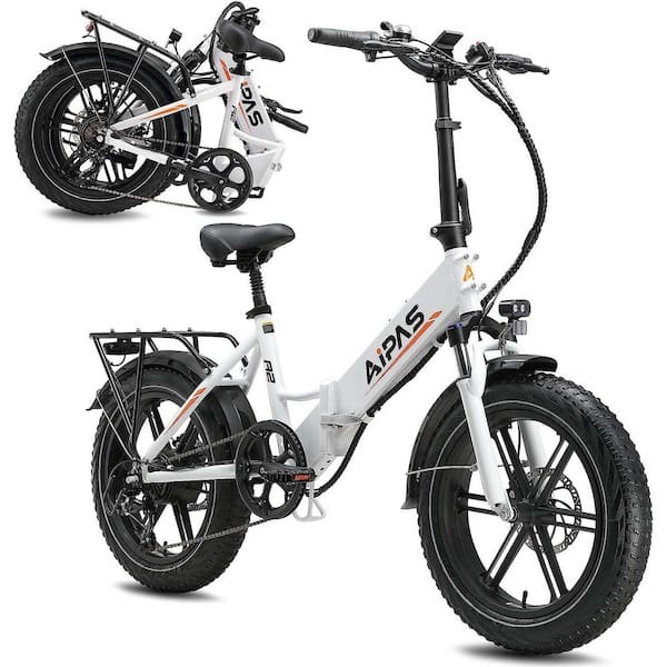Zeus & Ruta 20 in. 750-Watt Fat Tire 48-Volt Removable Lithium Battery Shimano 7-speed White Electric Folding Bike for Adults