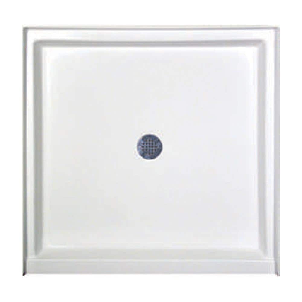 ELEGANT Shower Pan in White 36x 36, Solid Surface Shower Pan in White,  Stainless Steel Drain, Non-Slip Single Threshold Shower Base 