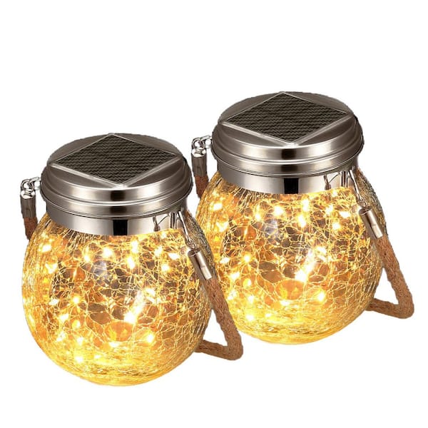 Honbei 2-Pack Gold Solar Powered Outdoor Tree Lanterns Lights LED Weather Resistant Path Light, Patio Table Lamps