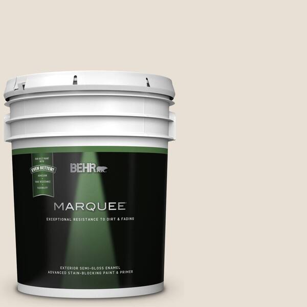 BEHR MARQUEE 5 gal. #YL-W14 Off White Semi-Gloss Enamel Exterior Paint and Primer in One