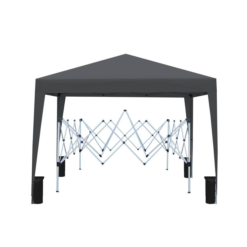 10 ft. x 10 ft. Black Pop-Up Gazebo Canopy Tent with 4 Weight Sand Bag and 