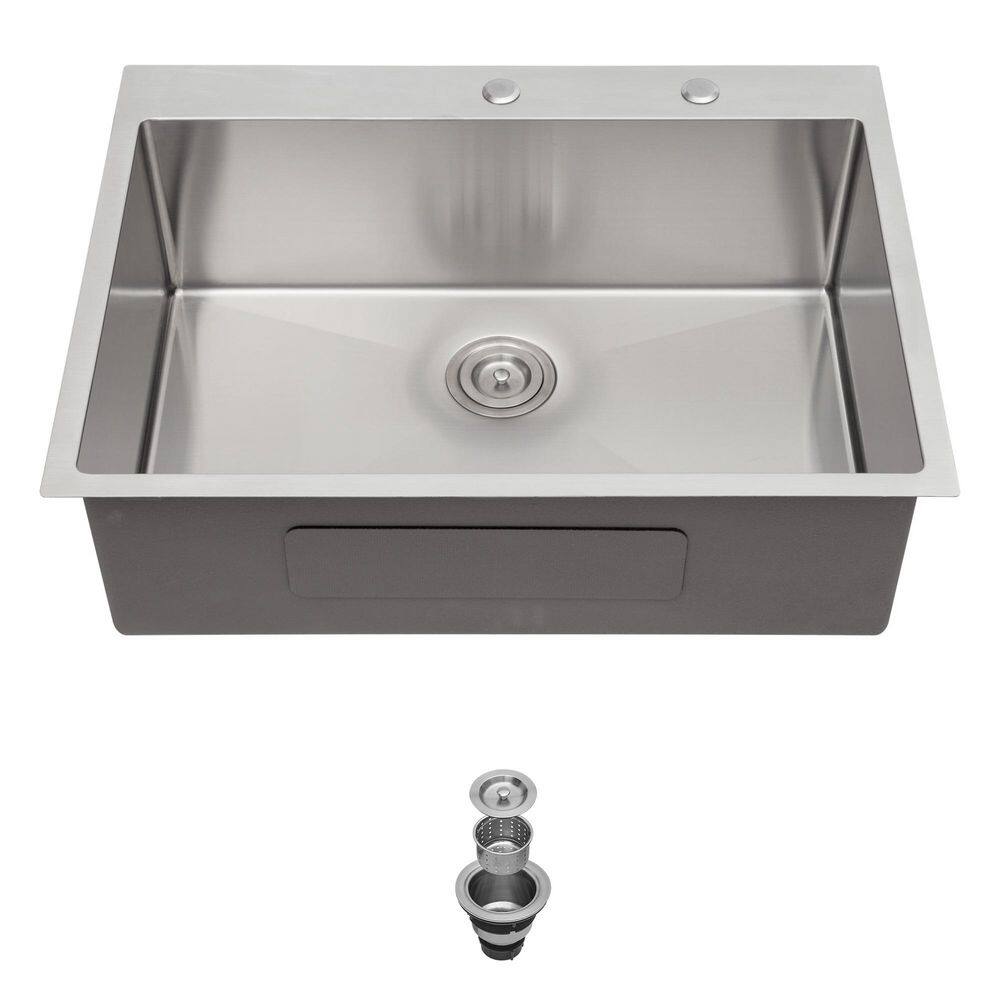 30 in. Drop-In Single Bowl 16 Gauge Brushed Nickel Stainless Steel Kitchen Sink with Drain Assembly price history on PriceWatchPro