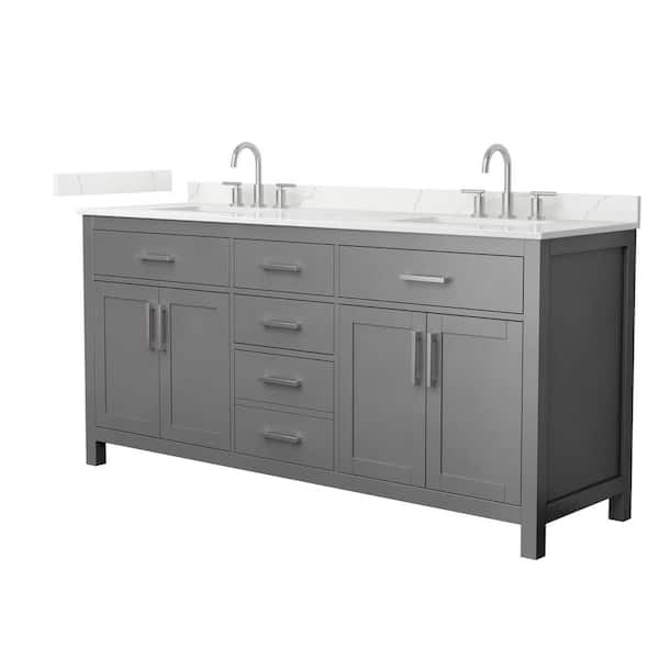 Beckett 72 in. Double Freestanding Dark Gray Bath Vanity with Giotto Quartz Top (Assembled)