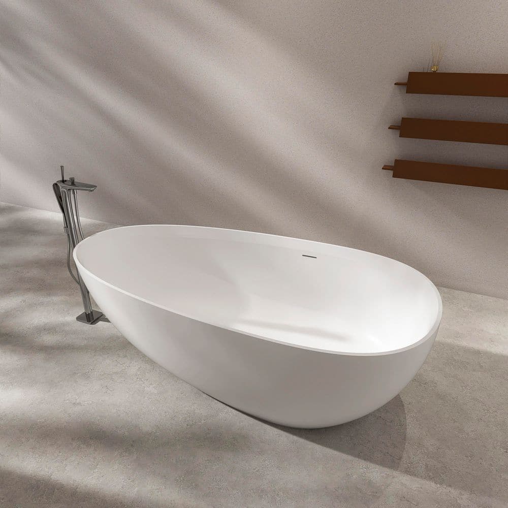 70.9 in. x 35.5 in. Artificial Stone Soaking Bathtub in Matte White Solid Surface with Overflow and Pop-up Drain price history on PriceWatchPro