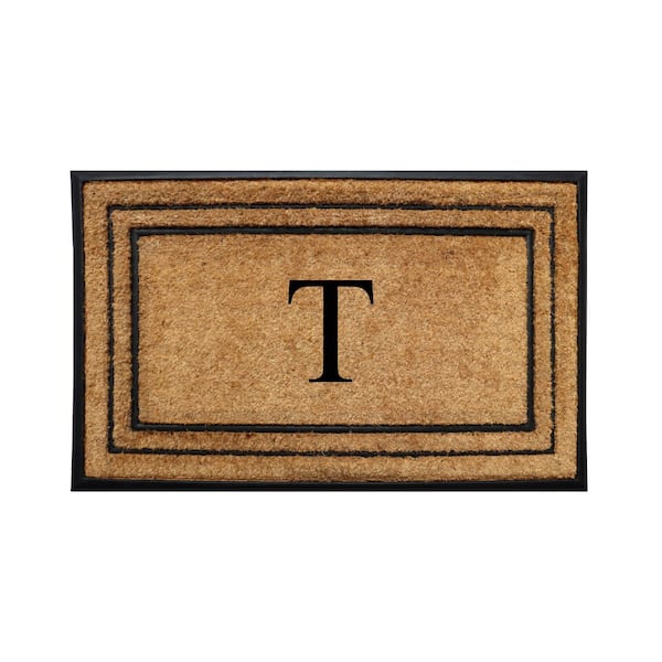 A1HC Natural Coir Rubber Doormat, 18 in x 32 in, Heavy Duty, Dirt Trapping, Thick Non Slip Monogrammed T Doormats