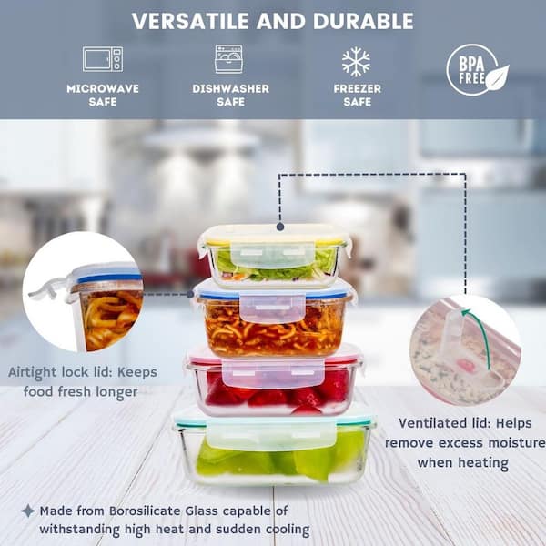 Nested Glass Meal Prep 4-Piece Oven Safe Food Storage Container Set