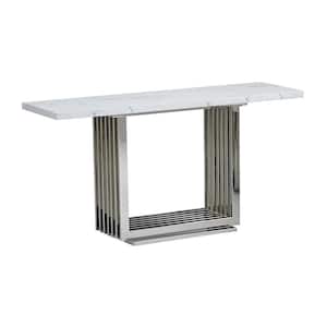 Magda 60 in. White Rectangle Marble Top Console Table with Stainless Steel Base