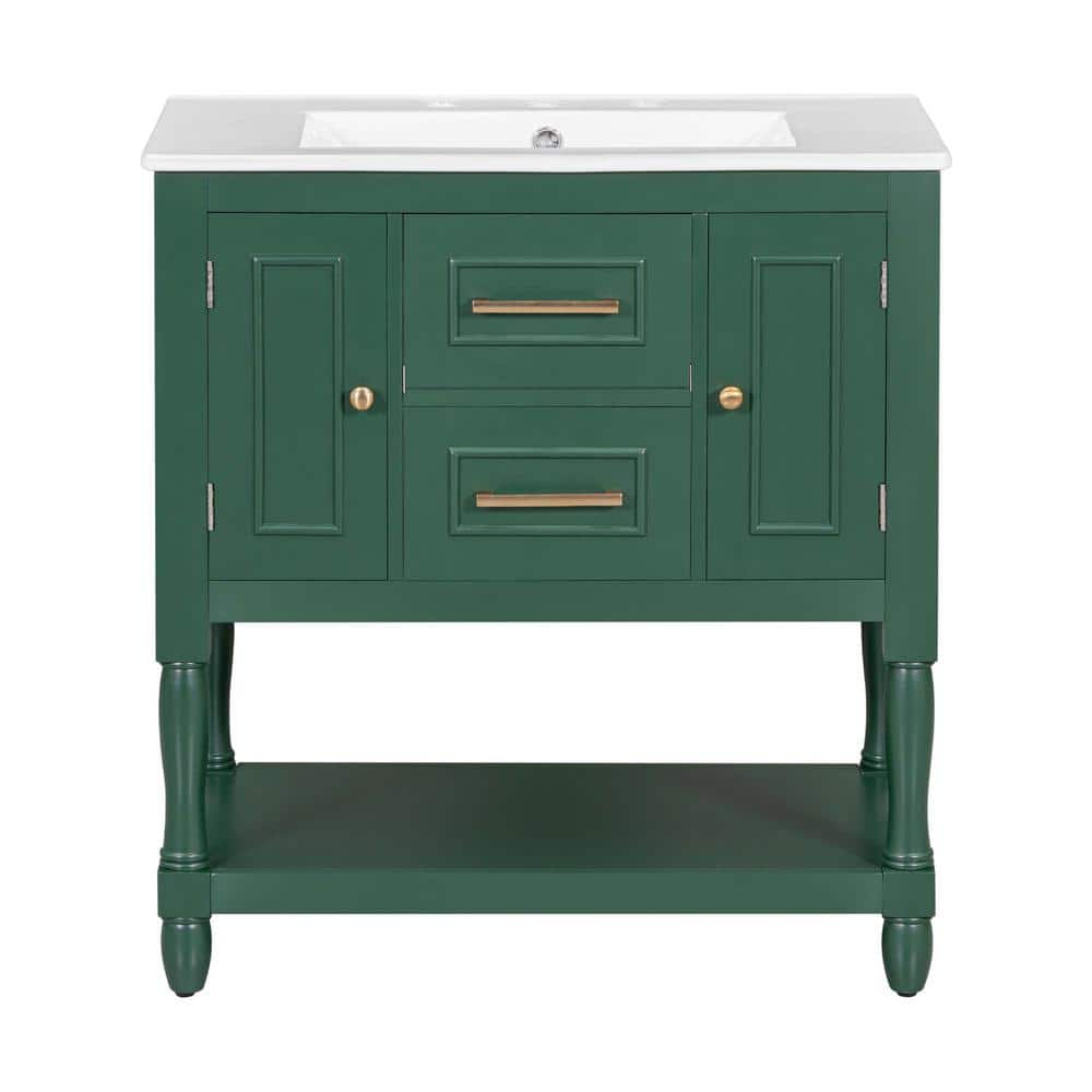30 in. W x 18.3 in. D x 32.5 in. H Freestanding Bath Vanity in Green with W