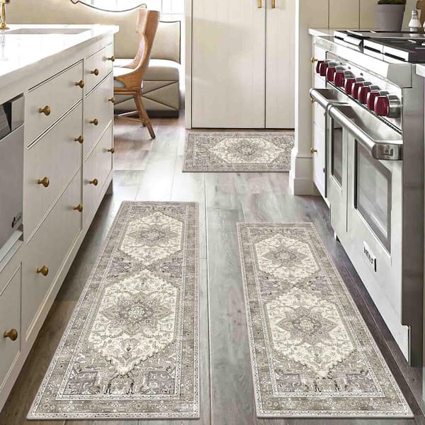 Beige Grey 1.67 ft. x 4.9 ft. Boho Indoor 3-Piece Rug Set