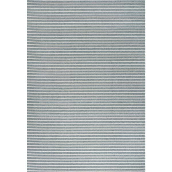 Aarhus High-Low Minimalist Scandi Striped Blue/Ivory 8 ft. x 10 ft. Indoor/Outdoor Area Rug