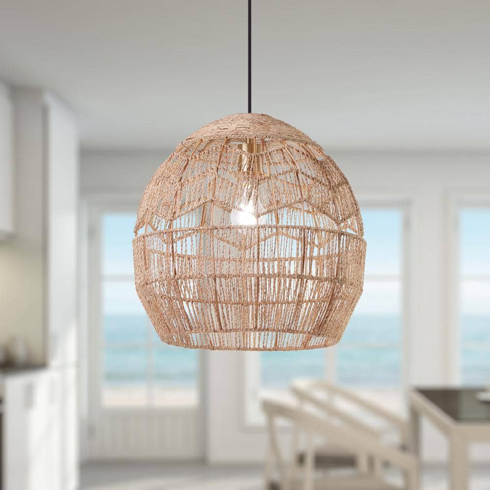 16" Bronze and Hemp LED Bowl Pendant Light