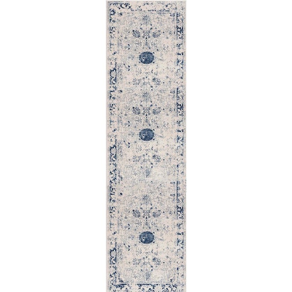 Havana Navy Blue 2 ft. 3 in. x 8 ft. Traditional Distressed Runner Area Rug