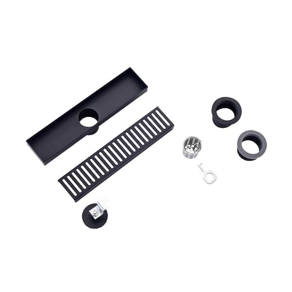 Flynama 12 in. Stainless Steel Linear Grid Shower Drain in Matte Black