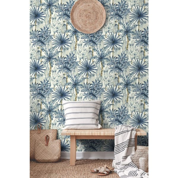 Cactus Emporium Azure Vinyl Peel and Stick Wallpaper Roll (Covers 30.75 sq. ft. )