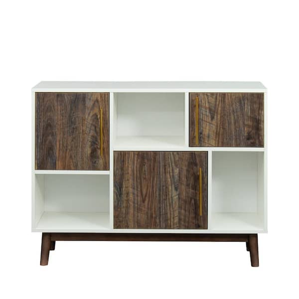 ANGELES HOME 29.92 in. H x 39.37 in. W 6-Shelf Modern Standard Bookcase with Open Storage Space, Espresso and White