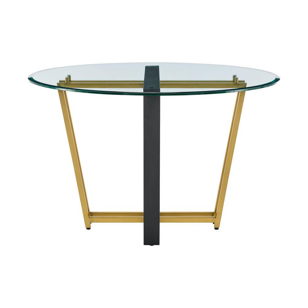 48" Round Glass Top Dining Table with Gold and Black Metal Base