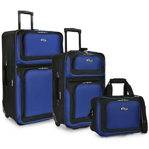 New Yorker 3-Piece Blue Rolling Luggage Set (Large and Small Suitcases and Tote Bag),
