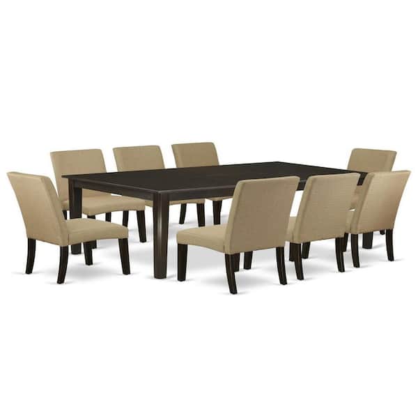 East West Furniture 9-Piece Square Cappuccino Finish Solid Wood