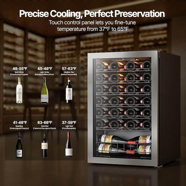 21.7 in. W 46-Bottle Freestanding Wine Cooler Mini Fridge Cellar Cooling Unit in Stainless Steel Wave Racks