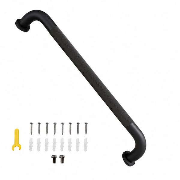 24 in. Stainless Steel Shower Grab Bar with Anti-Slip Knurled Grip, 1.25 in. Dia Bath Safety Support, Matte Black
