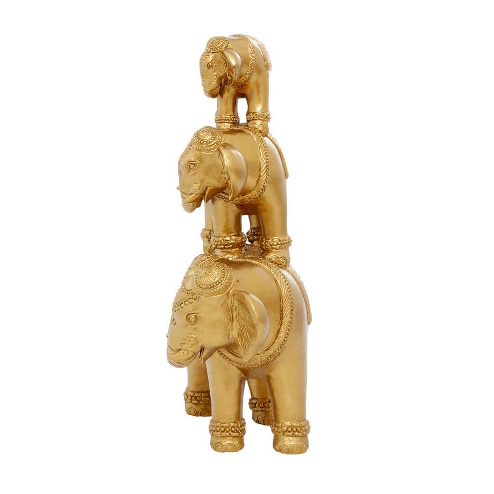 Elegant Gold Resin Elephant Sculpture 23" x 10" x 15"