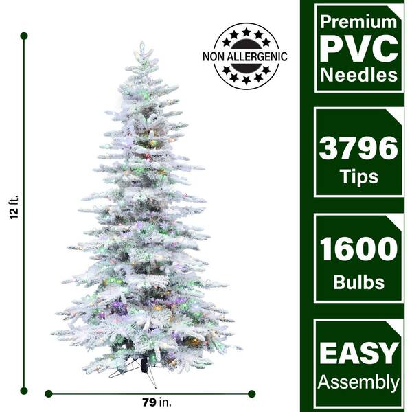 Fraser Hill Farm 12.0-ft. Pre-Lit Mountain Pine Snow Flocked