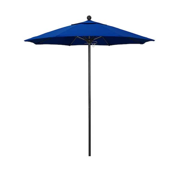 California Umbrella 7.5 ft. Black Aluminum Commercial Market Patio Umbrella with Fiberglass Ribs and Push Lift in Pacific Blue Pacifica
