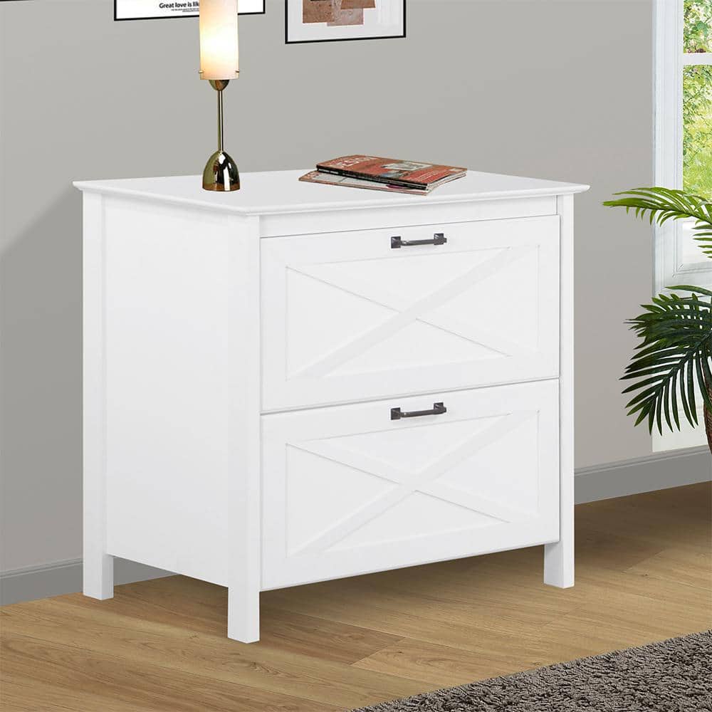 White 2-Drawer Lateral File Cabinet with Farmhouse Design